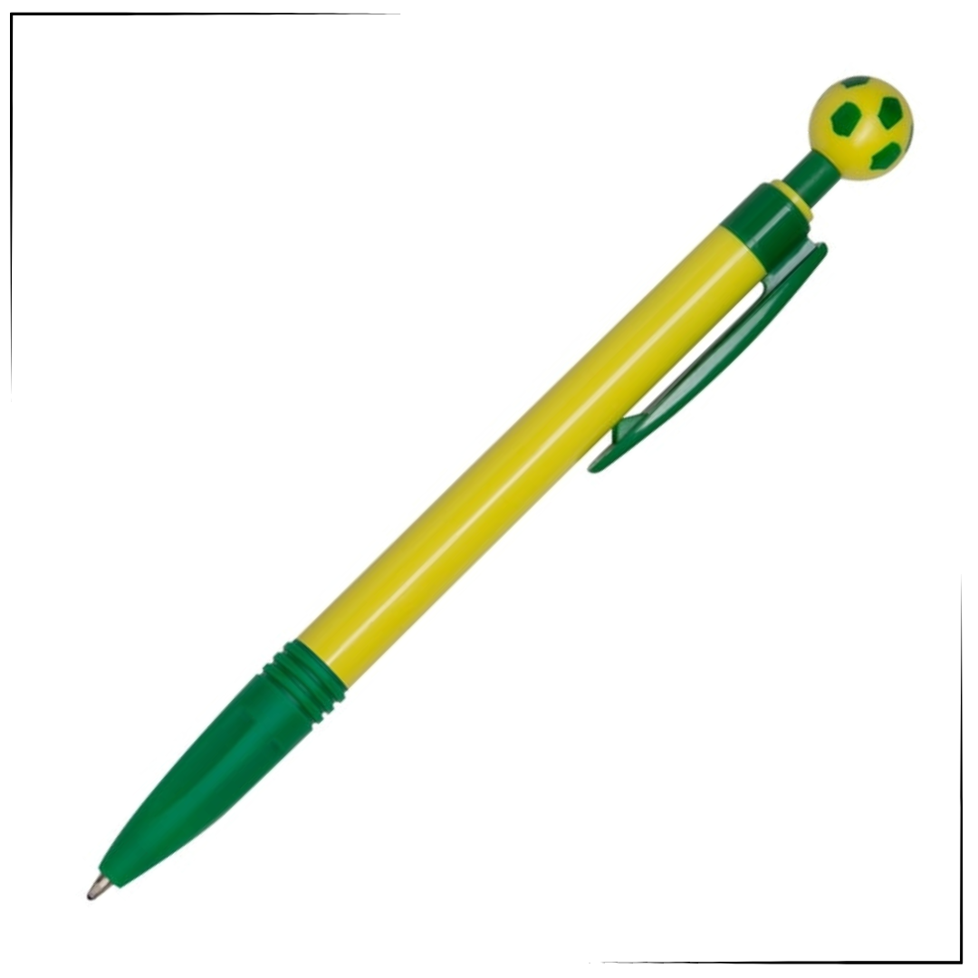 Kit 25 Canetas Esferográficas Brasil Verde e Amarelo Bolinha Futebol Rumo ao Hexa Personalizada