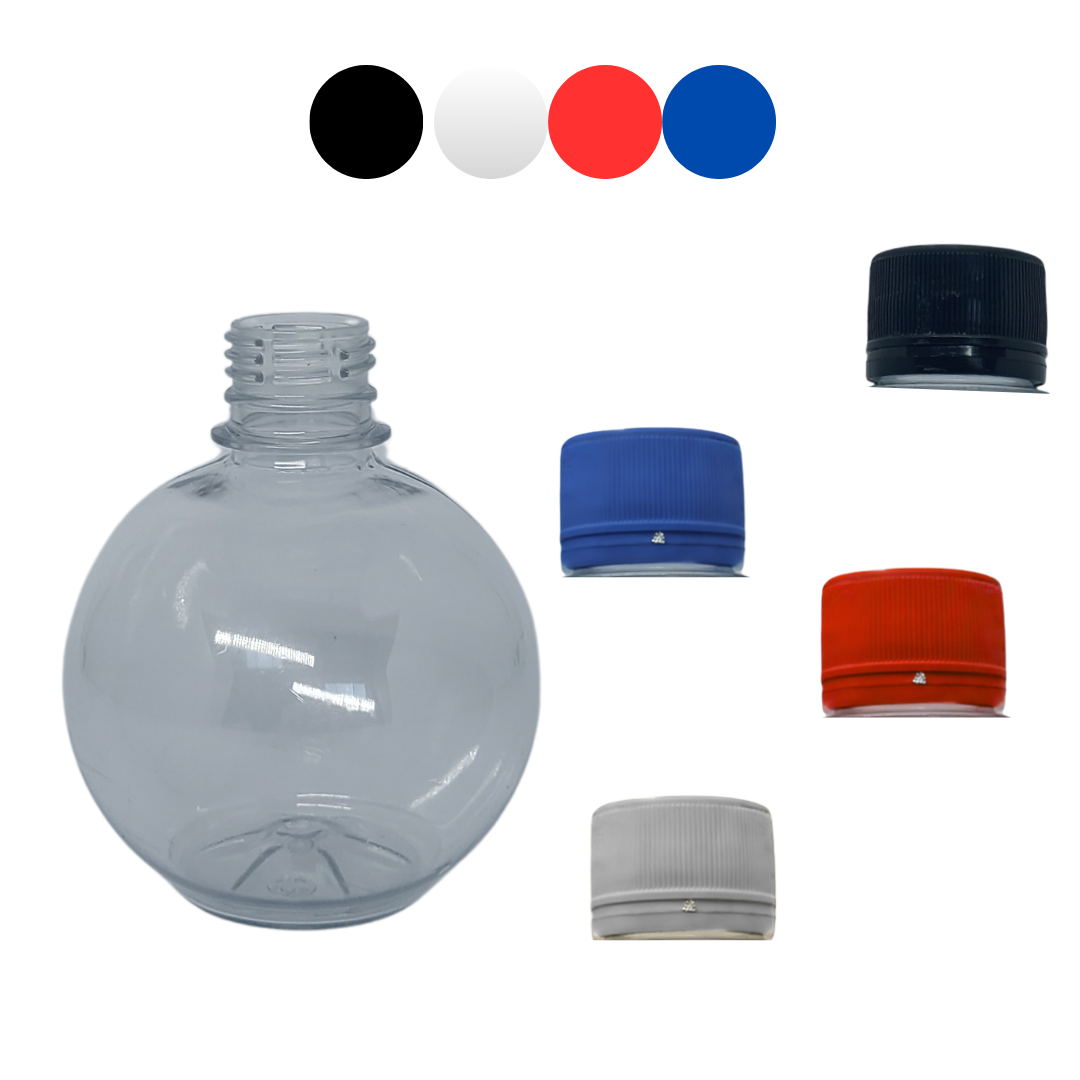 Frascos Pet Formato Bola 330ml com Tampa Lacre 28/410 Diversas Cores