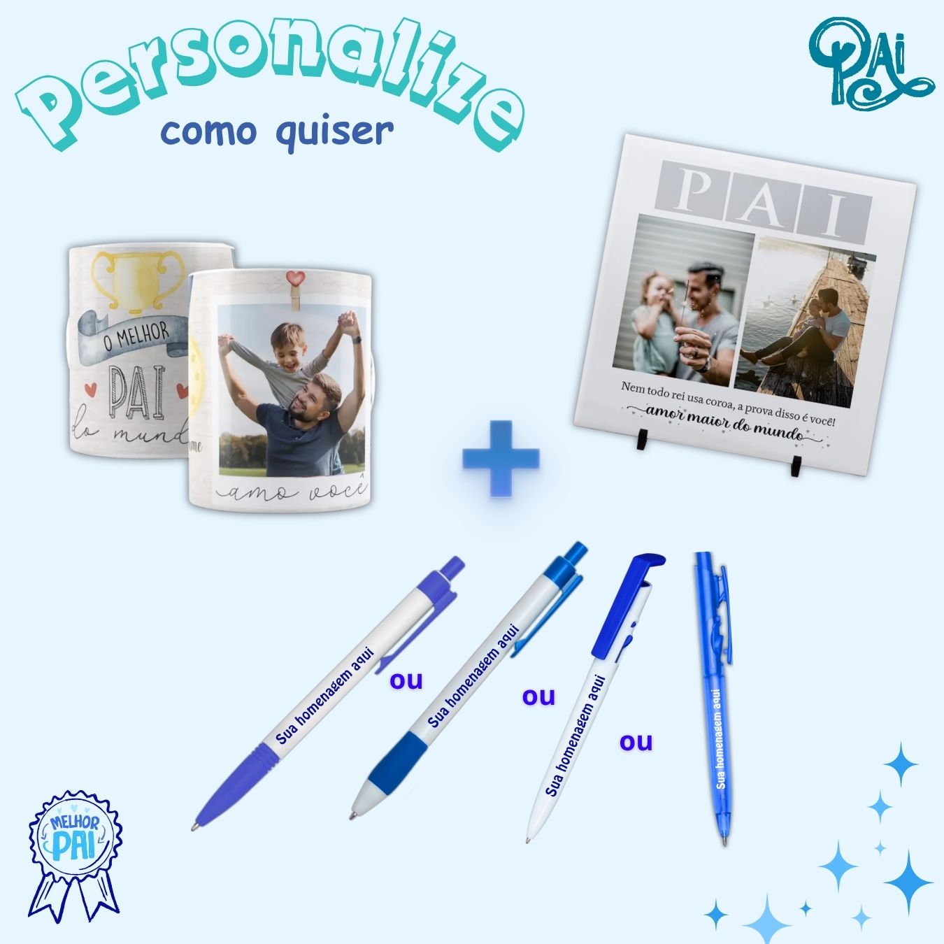 Kit Presente Dia dos Pais | Azulejo + Caneca + Caneta de Luxo