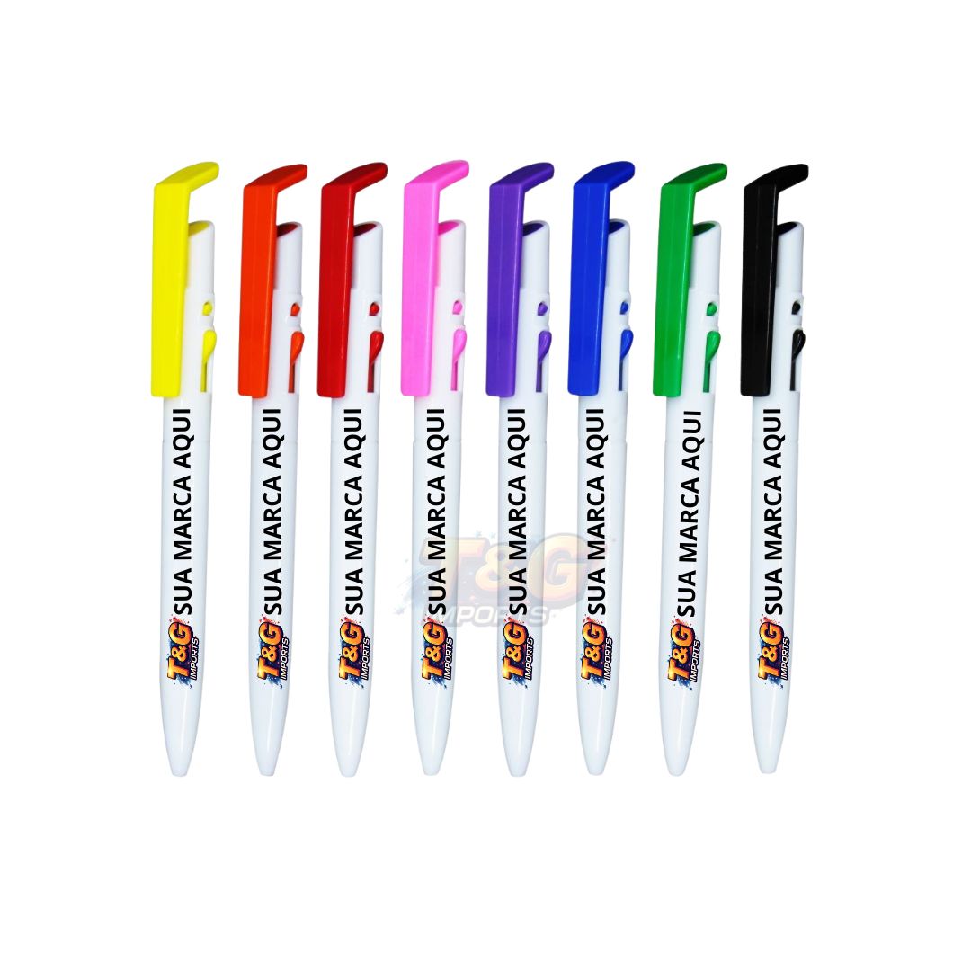 Kit 25 Canetas Copacabana Personalizadas Retrátil Colorida Escrita Macia Corpo Plástico