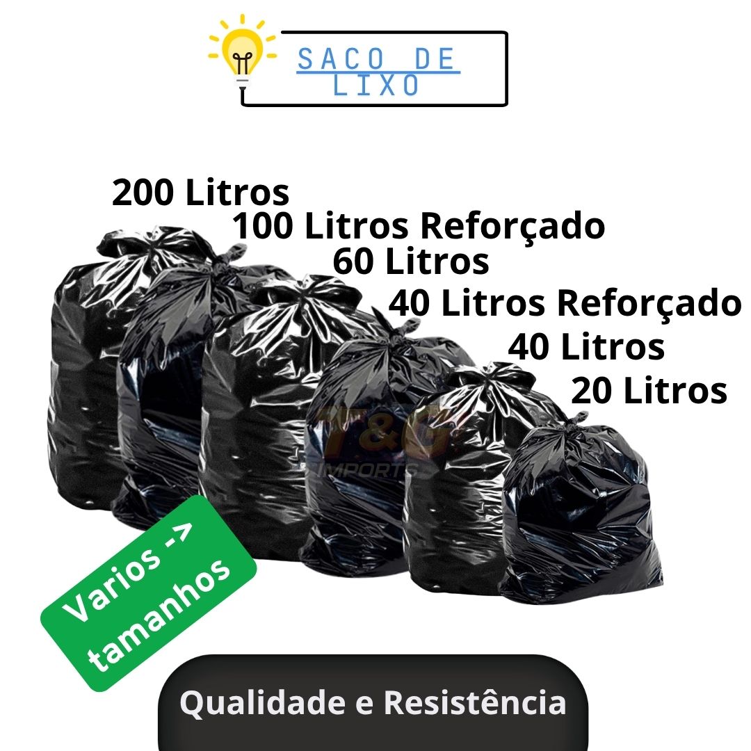 Kit Sacos para Lixo 100L - Preto reforçado -  Com 20 unidades